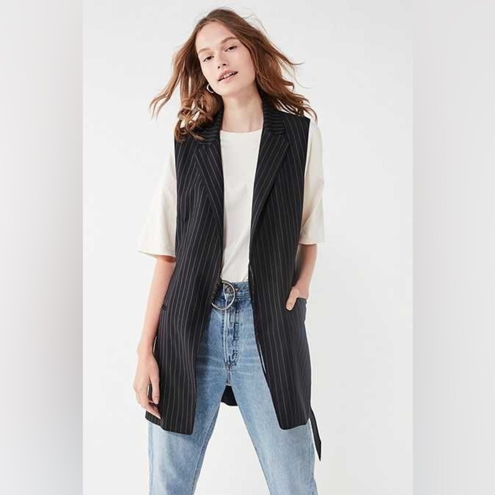 Silence + Noise Brendan Pinstripe Belted Vest Size XS